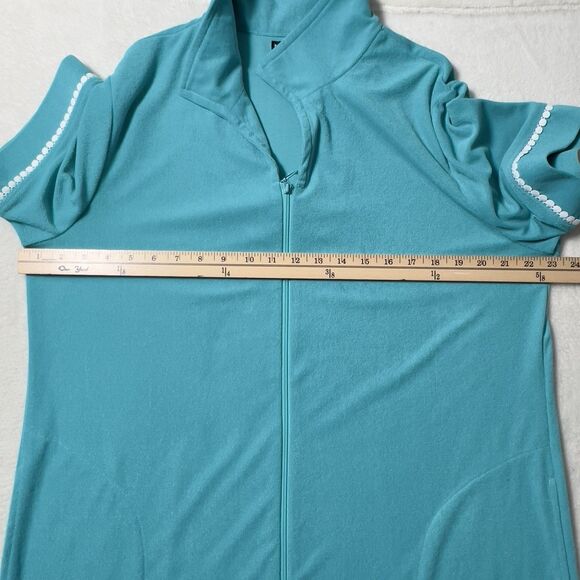 Miss Elaine Relax Full Zip Robe Dress Womens Sz XL Aqua Green Terrycloth Pockets - Picture 9 of 11
